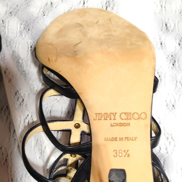 Authentic Jimmy Choo Black Leather Opaque Flower Cage Sandals - Picture 8 of 13